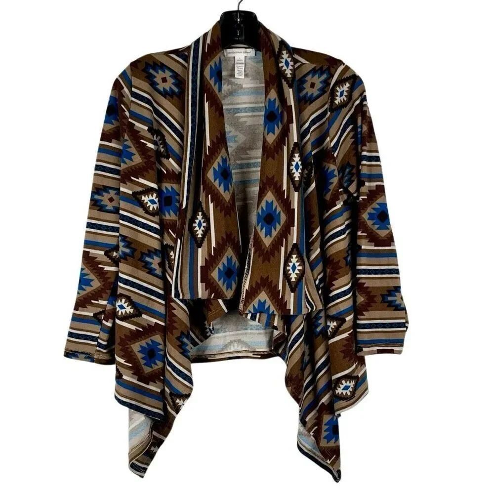 Ambiance Apparel Aztec Long Sleeve Open Front Cardigan Large